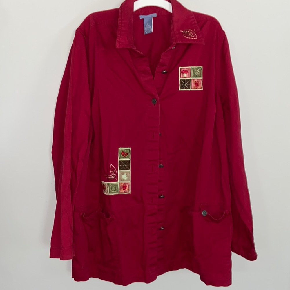 Hand stitched red button up